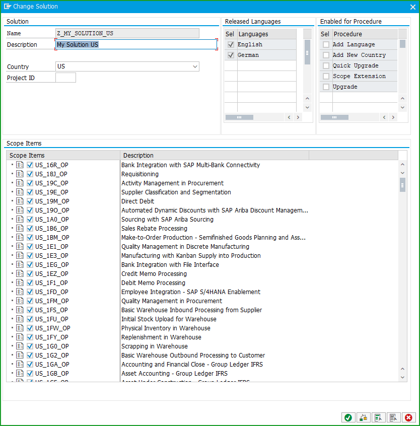 Solution Builder Scope Item selection